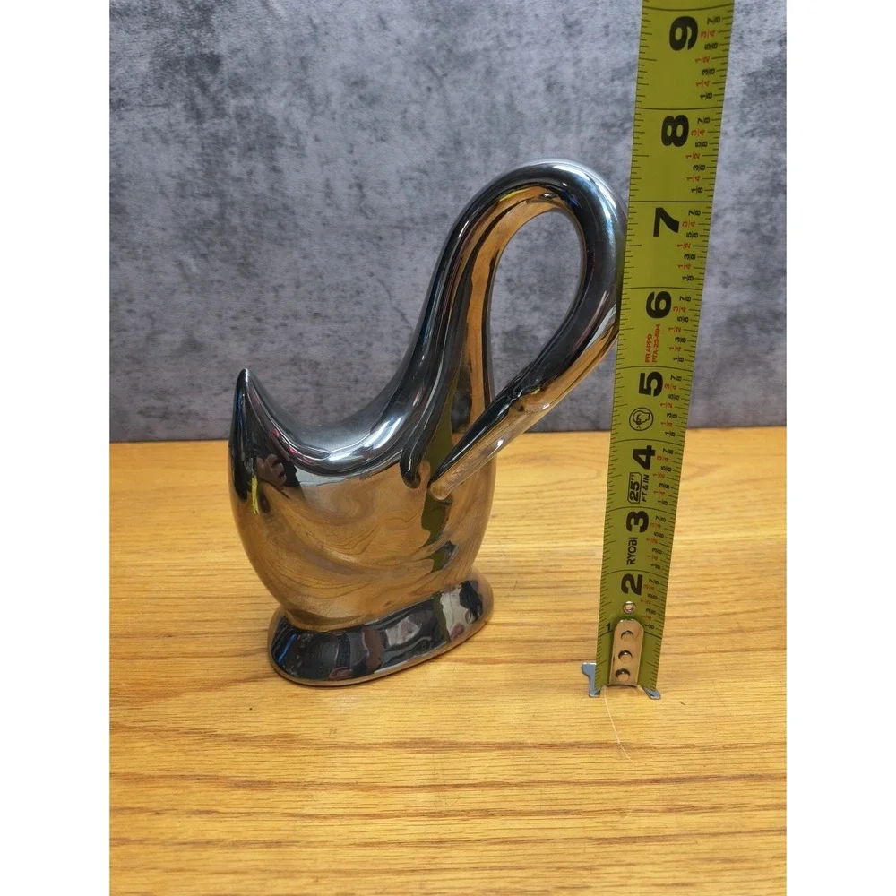Vintage RETRO 1950 Plaster Chalkware SWAN GOOSE FIGURINE Platinum Silver Glaze +